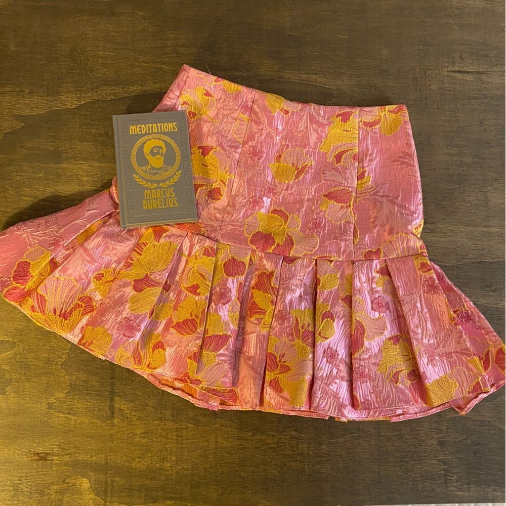 ASOS Luxe Vibrant Pink Floral Pleated Fluted Skirt